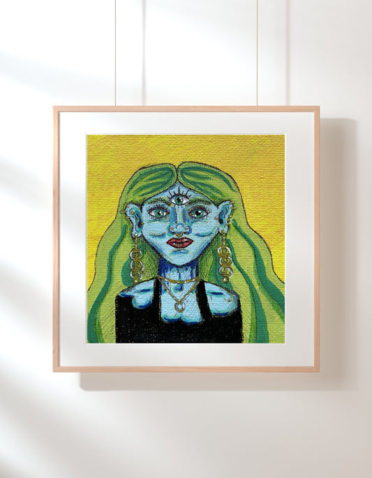 Witchy Wall Art | Mystical Blue Goddess Art Print for Eclectic Homes
