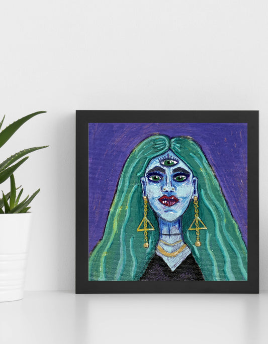 Witchy Wall Art | Mystical Blue Goddess Art Print for Eclectic Homes