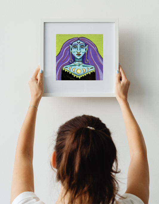 Witchy Wall Art | Mystical Blue Goddess Art Print for Eclectic Homes