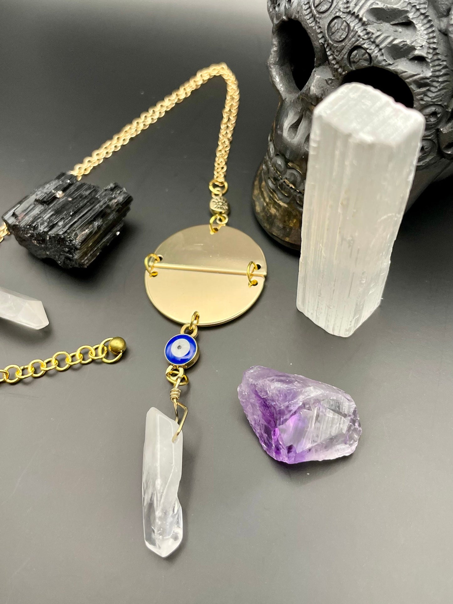 Gold tone evil eye crystal necklace | Statement necklace | Witchy necklace | Boho necklace | Nickel Free Hypoallergic plated steel chain