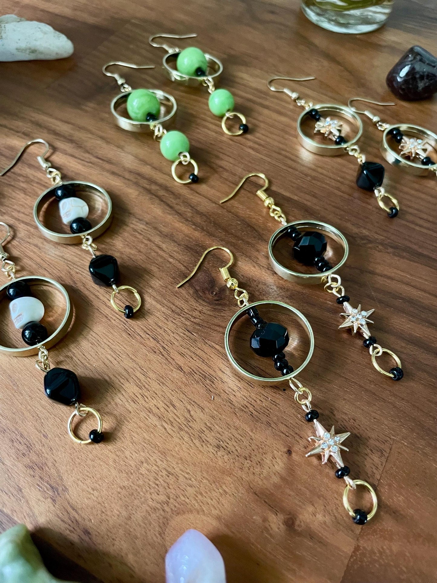 Gold, black, and white Howlite Skull statement earrings | Halloween gifts for her | Nickel Free Hypoallergic ear wires | upcycled beads