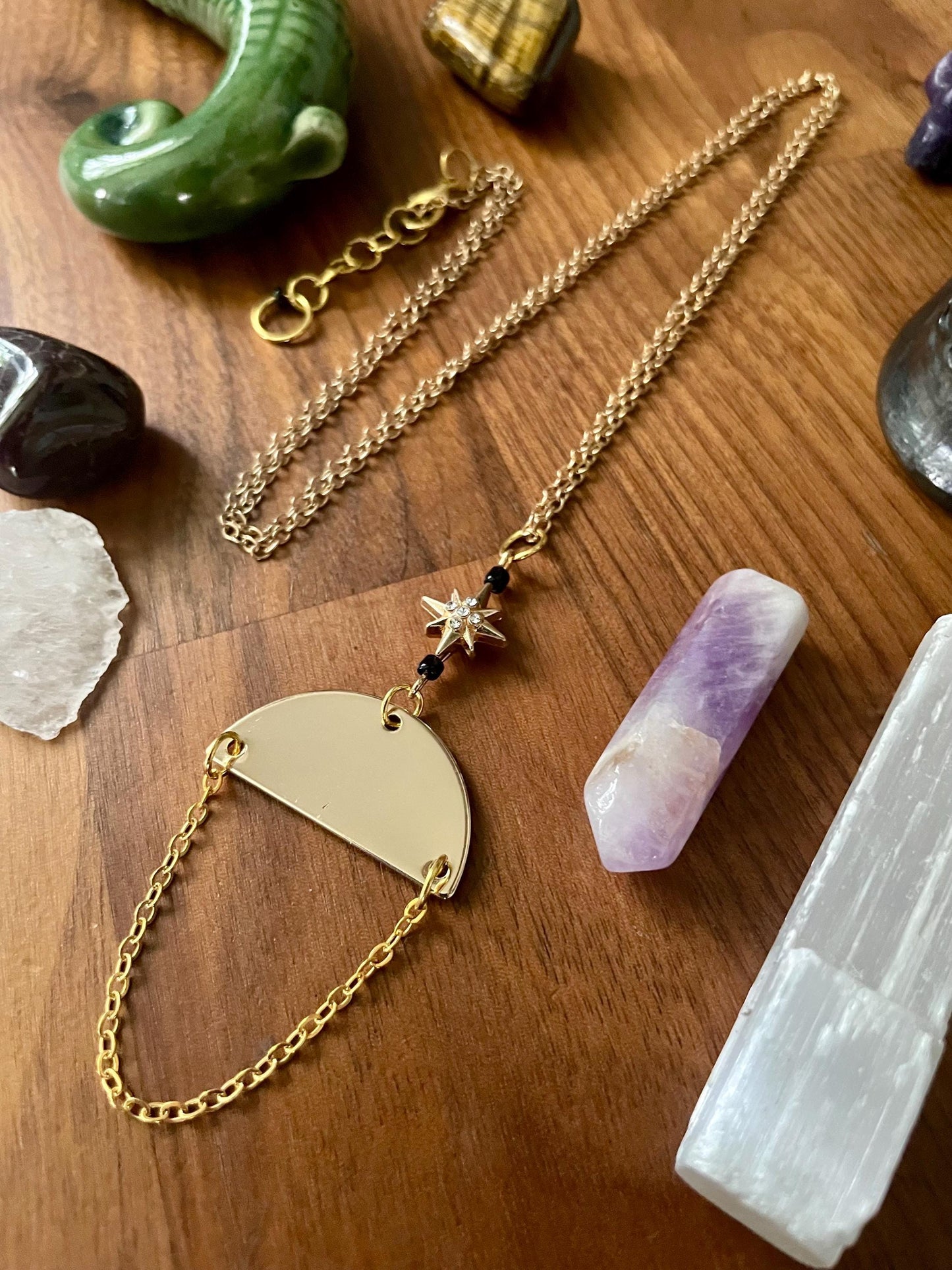 Black & Gold Celestial Star Dangly Pendant Statement Necklace | Witchy necklace | Boho necklace | Nickel Free Hypoallergic chain