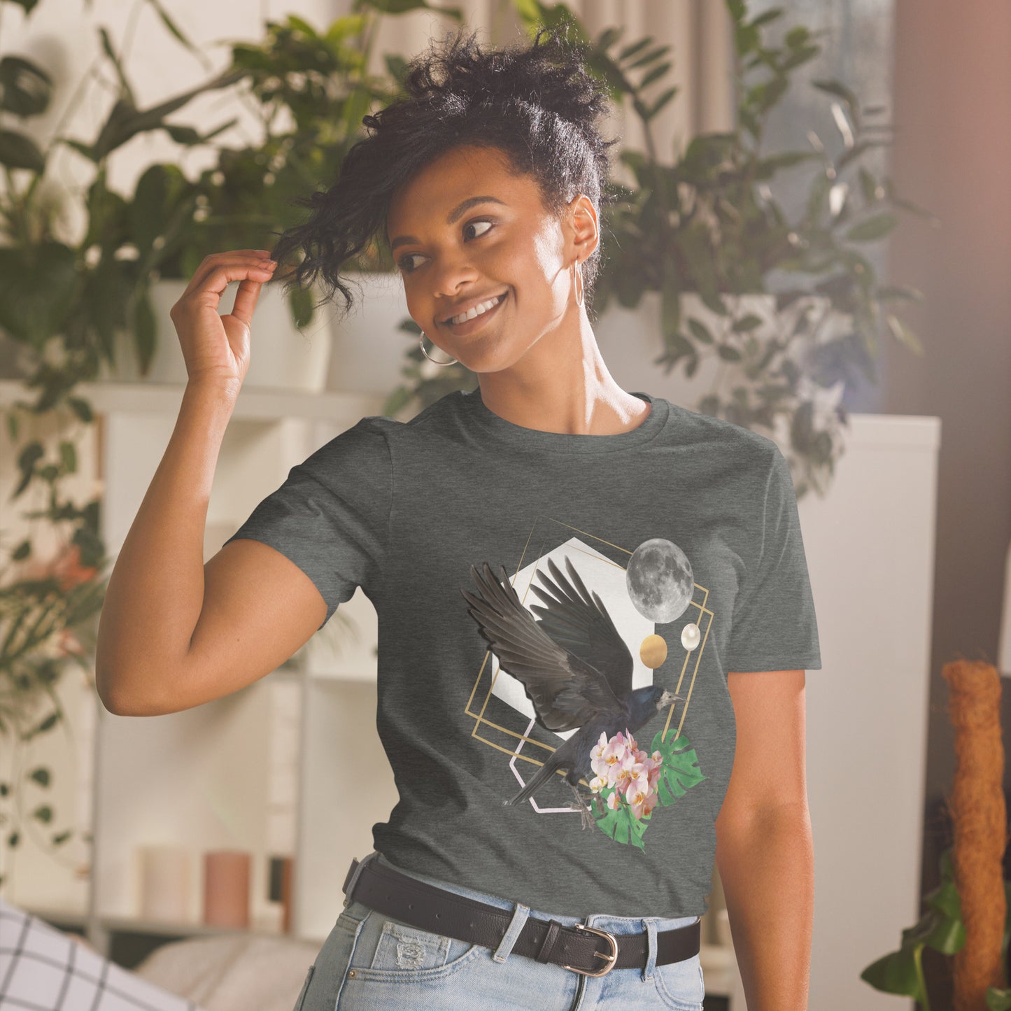 Raven in Flight & Full Moon Collage T-Shirt - Mystical Night Vibes