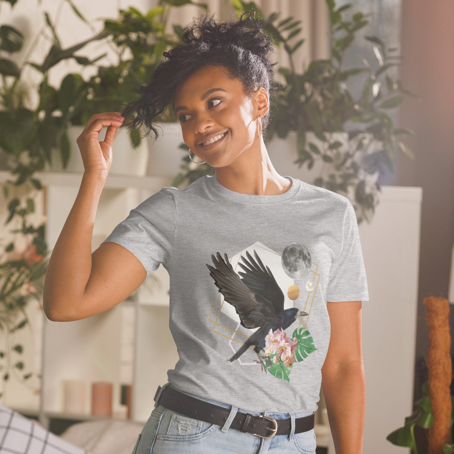 Raven in Flight & Full Moon Collage T-Shirt - Mystical Night Vibes
