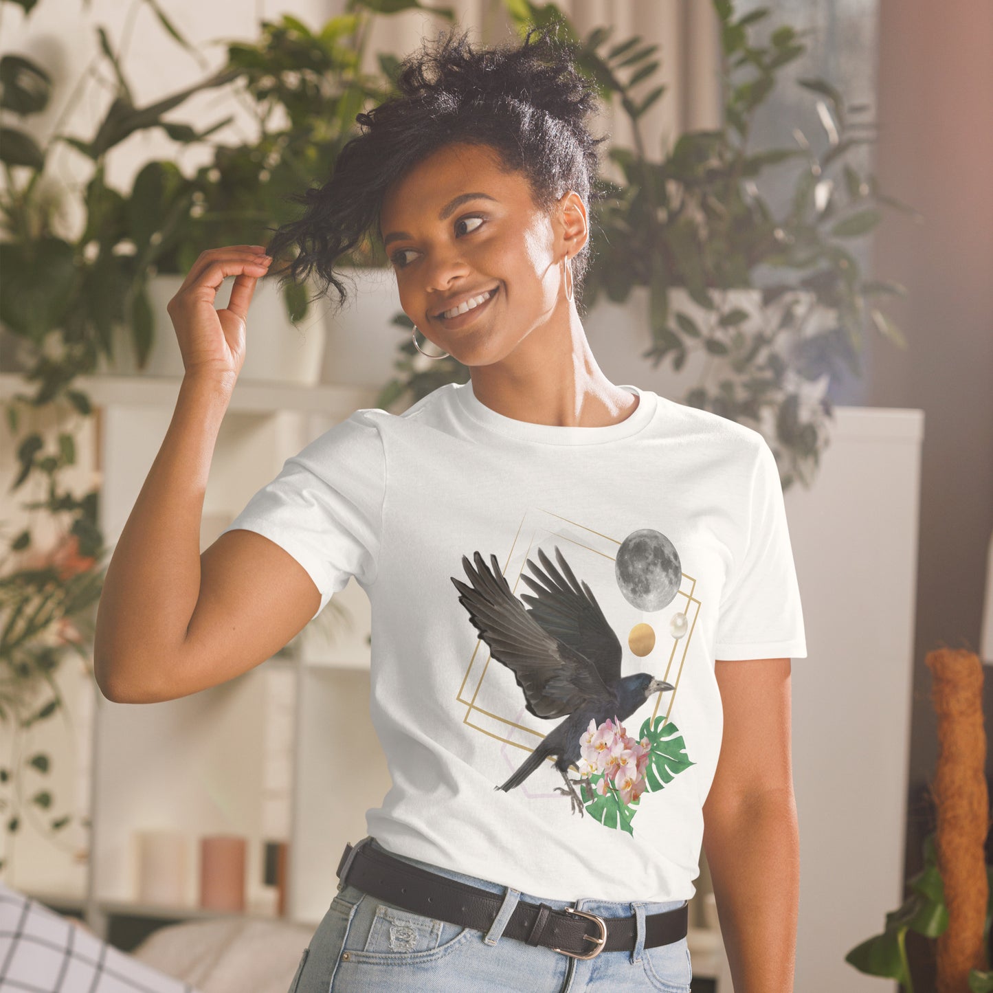 Raven in Flight & Full Moon Collage T-Shirt - Mystical Night Vibes
