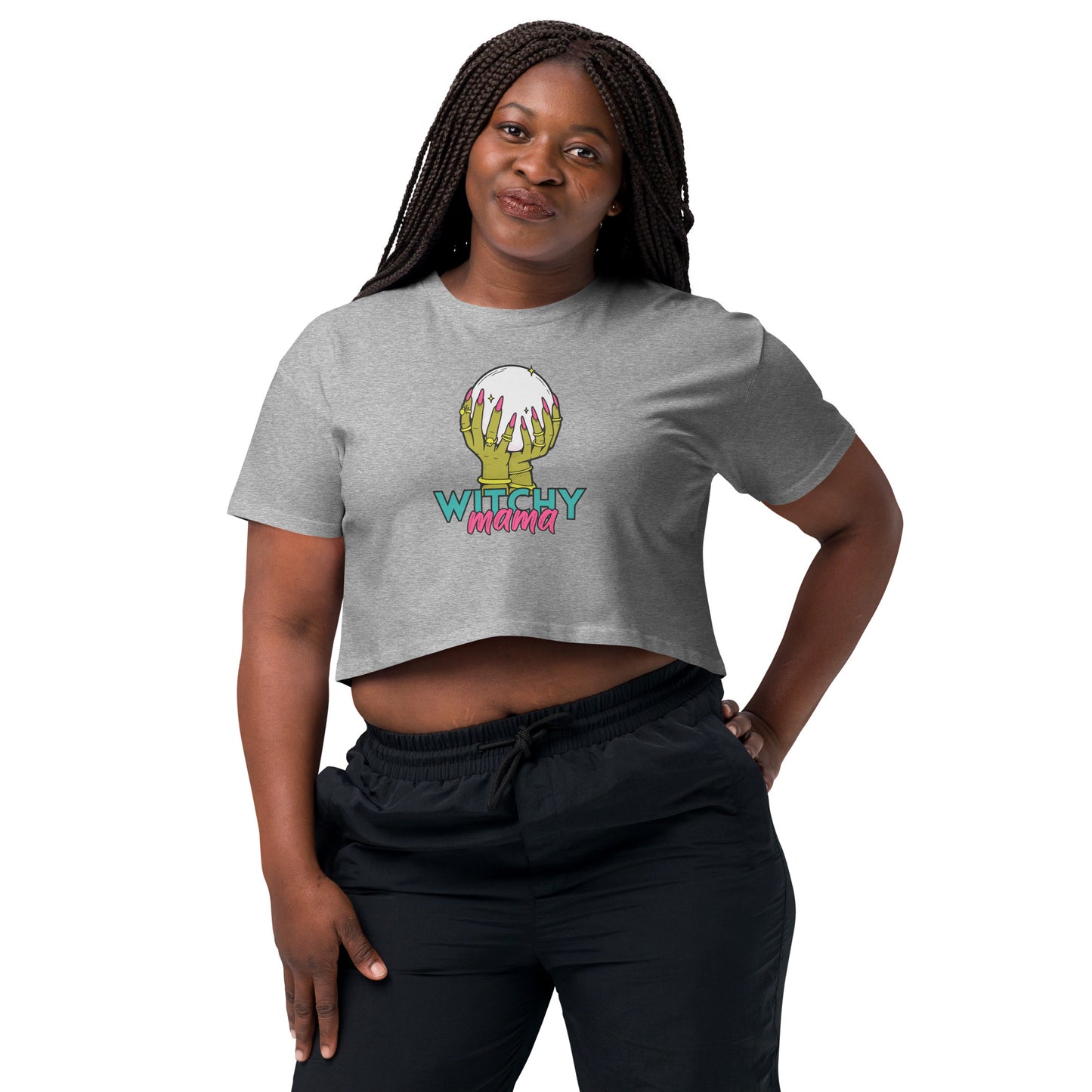 Witchy Mama Crystal Ball Esoteric Women’s crop top | witchcore, witch fashion, witchy crop top, boho crop top