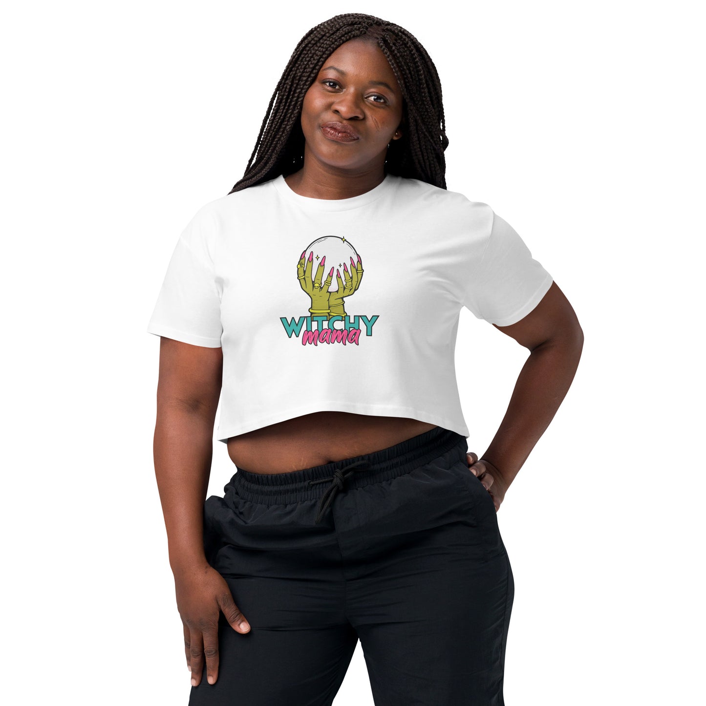 Witchy Mama Crystal Ball Esoteric Women’s crop top | witchcore, witch fashion, witchy crop top, boho crop top