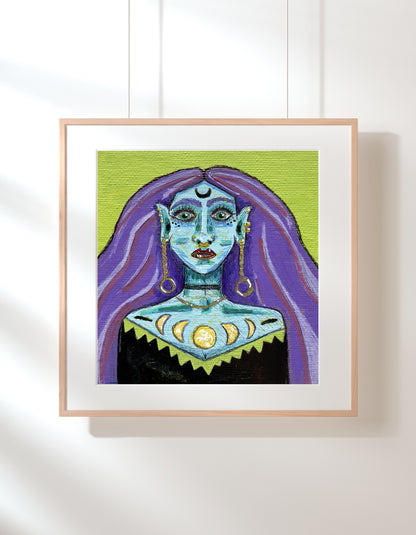 Witchy Wall Art | Mystical Blue Goddess Art Print for Eclectic Homes