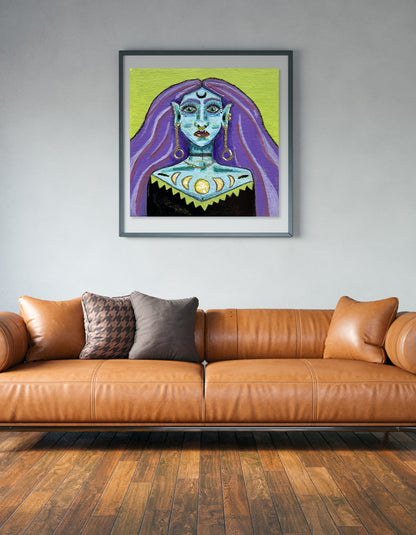 Witchy Wall Art | Mystical Blue Goddess Art Print for Eclectic Homes