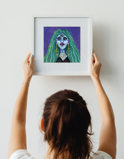 Witchy Wall Art | Mystical Blue Goddess Art Print for Eclectic Homes