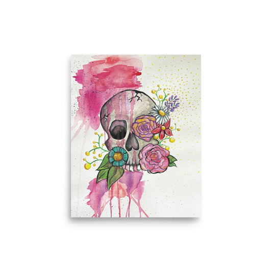 Growth Poster Print - Floral Skull Artwork