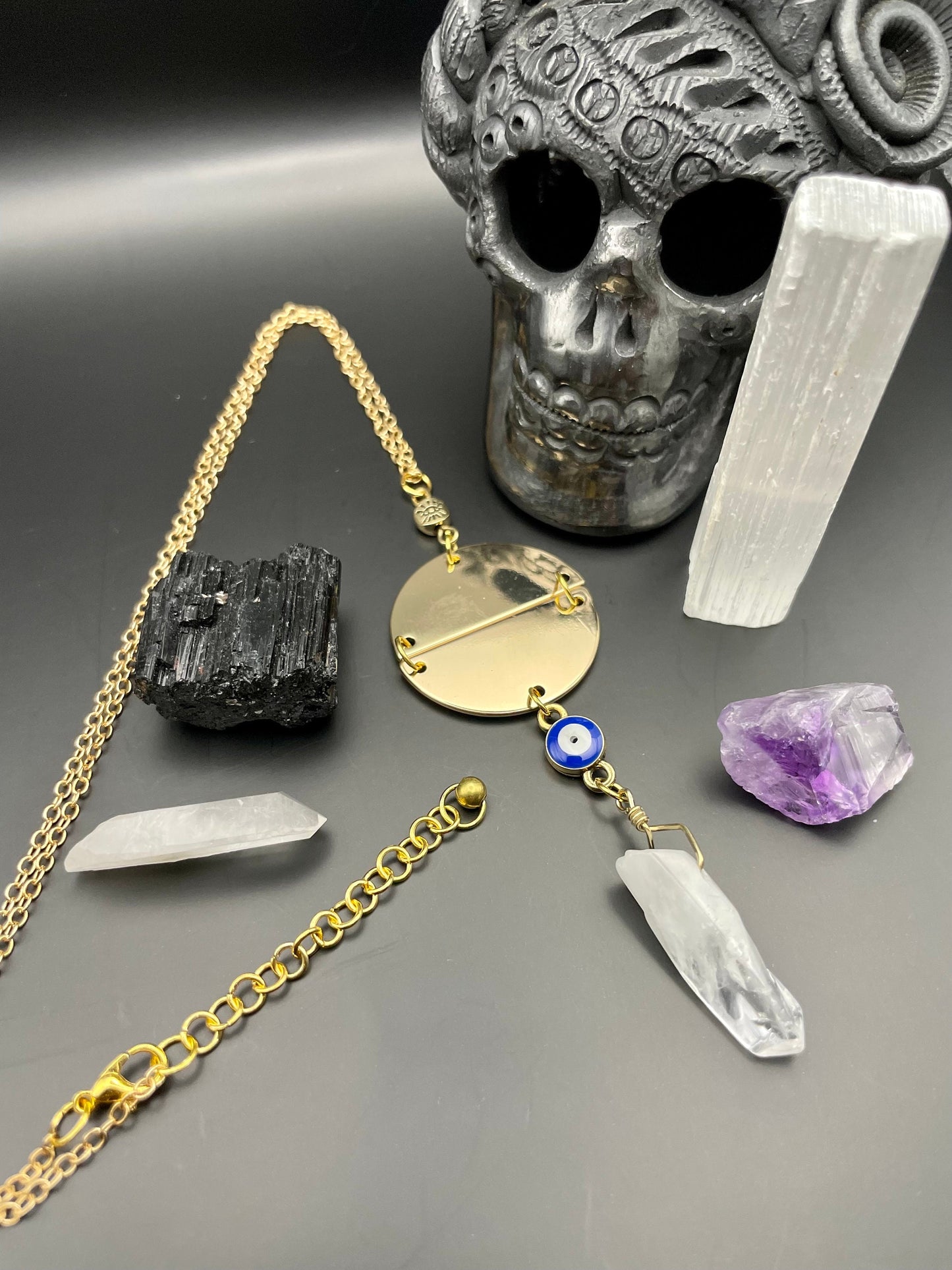Gold tone evil eye crystal necklace | Statement necklace | Witchy necklace | Boho necklace | Nickel Free Hypoallergic plated steel chain