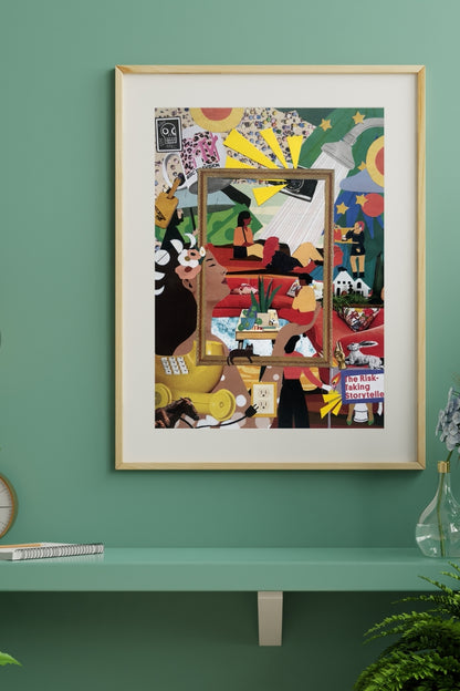 The Risky Storyteller Collage Art Print