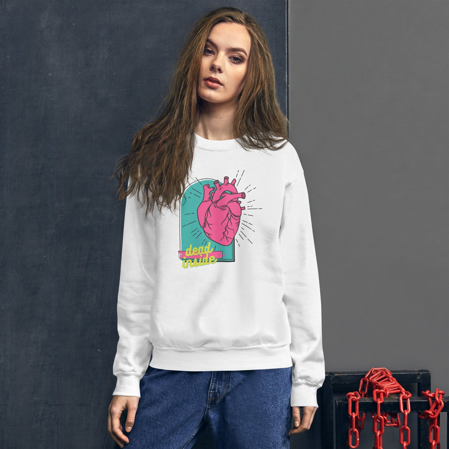 Dead Inside Anatomical Heart Pullover Sweatshirt - Witchy Boho Macabre Jumper - Colorful Sweater - Dead Inside Merchandise
