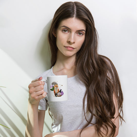 Mystical Fox & Crow Collage White Ceramic Mug - Witchy Morning Delight